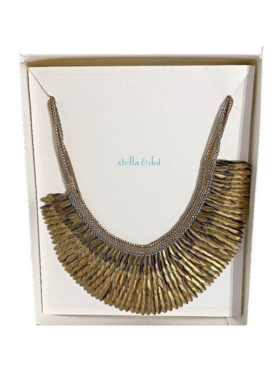 Stella & Dot Jewelry - Stella & Dot Pegasus Feather Bib Necklace Gold Tone Scale Statement Runway